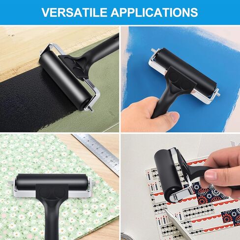 Wlivxch 2Pcs Hard Rubber Brayer Rollers (4 Inch and 2.2 Inch) for Printmaking, Ink Printing, Gluing Application, Stamping, Boat Flooring and Wallpaper Installation - Black Tool in Saudi Arabia