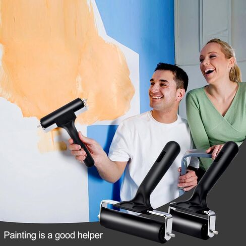 Wlivxch 2Pcs Hard Rubber Brayer Rollers (4 Inch and 2.2 Inch) for Printmaking, Ink Printing, Gluing Application, Stamping, Boat Flooring and Wallpaper Installation - Black Tool in Saudi Arabia