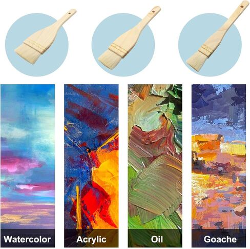 2Pcs Flat Hake Brushes, Sheep Hair Bristles, Paint Brush Set for Watercolor, Wash, Pottery Painting - Baking Pastry Brush & BBQ Grill Brush for Kitchen (1 Inch, 2 Inch) in Saudi Arabia