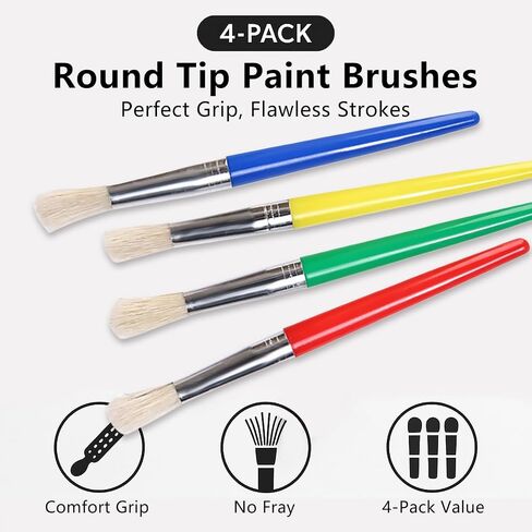 4 Pack Nylon Bristle Brushes- Washable Art Brushes for Acrylic, Watercolor, Gouache, Crafts & School Projects Round Head in Saudi Arabia