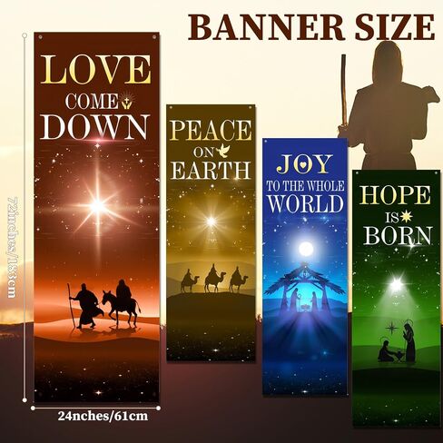 4 Pcs Advent Church Banners for Sanctuary Wall, 2 x 6 ft Nativity Scene Banner Christmas Welcome Religious Hanging Sign for Schools Church Christmas Holiday Nativity Decor in Saudi Arabia