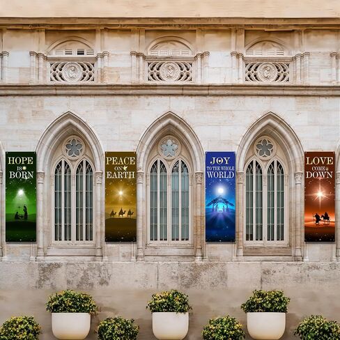 4 Pcs Advent Church Banners for Sanctuary Wall, 2 x 6 ft Nativity Scene Banner Christmas Welcome Religious Hanging Sign for Schools Church Christmas Holiday Nativity Decor in Saudi Arabia