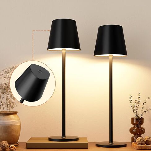 Cordless Table Lamp Rechargeable Black - KK 2 Pack 5000mAH Battery Operated Lamp for Counter, 3 Color Stepless Dimming Waterproof LED Wireless Lamp for Dining Kitchen, Outdoor Patio, Touch Control in Saudi Arabia