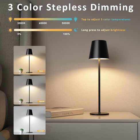 Cordless Table Lamp Rechargeable Black - KK 2 Pack 5000mAH Battery Operated Lamp for Counter, 3 Color Stepless Dimming Waterproof LED Wireless Lamp for Dining Kitchen, Outdoor Patio, Touch Control in Saudi Arabia
