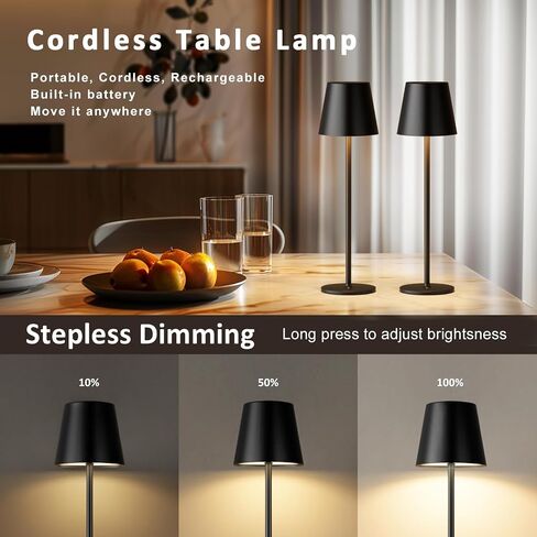 Cordless Table Lamp Rechargeable Black - KK 2 Pack 5000mAH Battery Operated Lamp for Counter, 3 Color Stepless Dimming Waterproof LED Wireless Lamp for Dining Kitchen, Outdoor Patio, Touch Control in Saudi Arabia