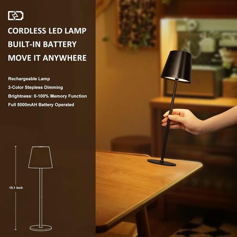 Cordless Table Lamp Rechargeable Black - KK 2 Pack 5000mAH Battery Operated Lamp for Counter, 3 Color Stepless Dimming Waterproof LED Wireless Lamp for Dining Kitchen, Outdoor Patio, Touch Control in Saudi Arabia