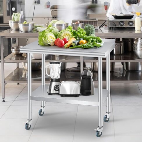 طاولة إعداد من الفولاذ المقاوم للصدأ، مقاس 60 × 24 بوصة، مع رف سفلي قابل للتعديل و4 عجلات دوارة، طاولة تجارية شديدة التحمل مع رف سفلي قابل للتعديل للاستخدام في الهواء الطلق والمطاعم والفنادق والأعمال in Kuwait