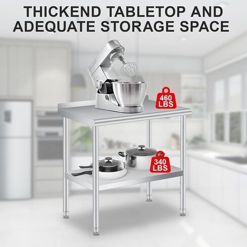 طاولة إعداد من الفولاذ المقاوم للصدأ، مقاس 60 × 24 بوصة، مع رف سفلي قابل للتعديل و4 عجلات دوارة، طاولة تجارية شديدة التحمل مع رف سفلي قابل للتعديل للاستخدام في الهواء الطلق والمطاعم والفنادق والأعمال in Kuwait