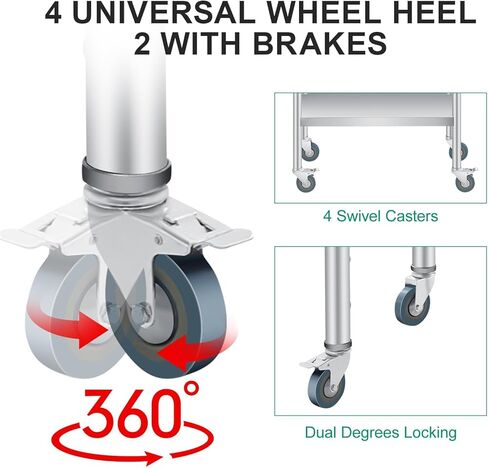 طاولة إعداد من الفولاذ المقاوم للصدأ، مقاس 60 × 24 بوصة، مع رف سفلي قابل للتعديل و4 عجلات دوارة، طاولة تجارية شديدة التحمل مع رف سفلي قابل للتعديل للاستخدام في الهواء الطلق والمطاعم والفنادق والأعمال in Kuwait