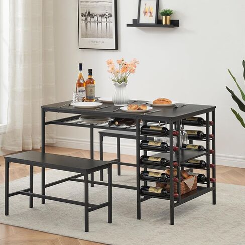Garvee Dining Table Set for 4, Kitchen Table Set for 4 with 2 Benches, 3 Piece Dining Room Table Set for Small Space Apartment, Retro Brown in Saudi Arabia