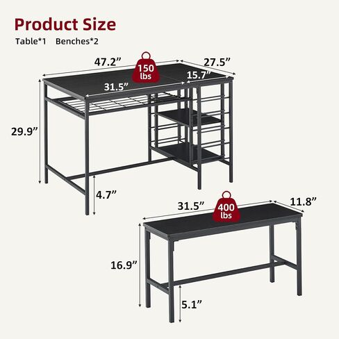 Garvee Dining Table Set for 4, Kitchen Table Set for 4 with 2 Benches, 3 Piece Dining Room Table Set for Small Space Apartment, Retro Brown in Saudi Arabia
