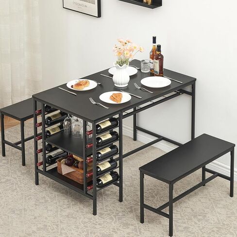 Garvee Dining Table Set for 4, Kitchen Table Set for 4 with 2 Benches, 3 Piece Dining Room Table Set for Small Space Apartment, Retro Brown in Saudi Arabia