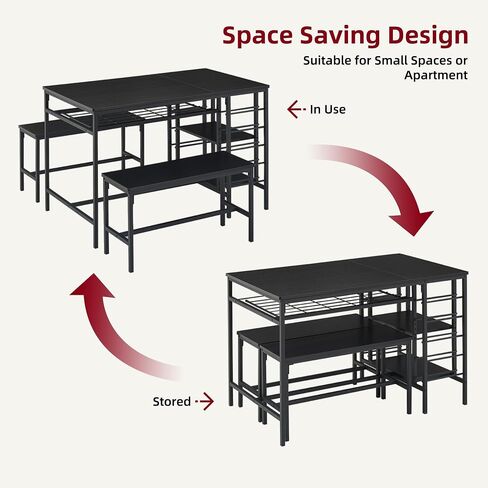 Garvee Dining Table Set for 4, Kitchen Table Set for 4 with 2 Benches, 3 Piece Dining Room Table Set for Small Space Apartment, Retro Brown in Saudi Arabia