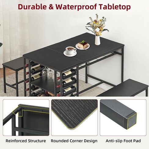 Garvee Dining Table Set for 4, Kitchen Table Set for 4 with 2 Benches, 3 Piece Dining Room Table Set for Small Space Apartment, Retro Brown in Saudi Arabia