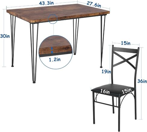 VECELO 5-Piece Dining Table Set for Home Kitchen Small Space Breakfast Nook, 4 Faux Leather Metal Frame Chairs, Brown,Set for 4 in Saudi Arabia