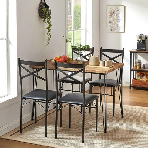 VECELO 5-Piece Dining Table Set for Home Kitchen Small Space Breakfast Nook, 4 Faux Leather Metal Frame Chairs, Brown,Set for 4 in Saudi Arabia