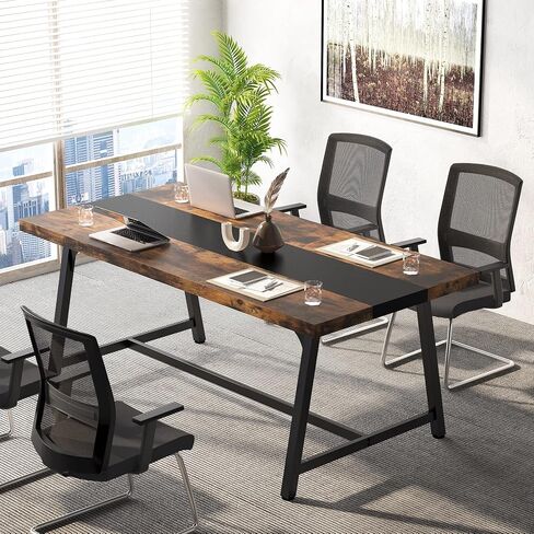طاولة اجتماعات مستطيلة مقاس 6 أقدام من Tribesigns، مقاس 70.87 طولًا × 33.46 عرضًا × 29.92 ارتفاعًا، طاولة اجتماعات لغرفة الاجتماعات، مكتب تنفيذي خشبي بإطار معدني قوي لـ 6 أشخاص، بني in Kuwait