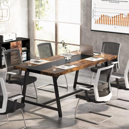 طاولة اجتماعات مستطيلة مقاس 6 أقدام من Tribesigns، مقاس 70.87 طولًا × 33.46 عرضًا × 29.92 ارتفاعًا، طاولة اجتماعات لغرفة الاجتماعات، مكتب تنفيذي خشبي بإطار معدني قوي لـ 6 أشخاص، بني in Kuwait