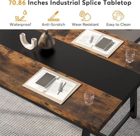 طاولة اجتماعات مستطيلة مقاس 6 أقدام من Tribesigns، مقاس 70.87 طولًا × 33.46 عرضًا × 29.92 ارتفاعًا، طاولة اجتماعات لغرفة الاجتماعات، مكتب تنفيذي خشبي بإطار معدني قوي لـ 6 أشخاص، بني in Kuwait