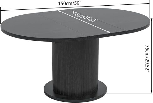 43.3 inch 59 inch Adjustable Size Round Conference Table for 4-6 People, Unique Design Modern Meeting Room Table, with Wood Strip Base (Black) in Saudi Arabia