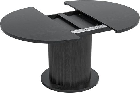 43.3 inch 59 inch Adjustable Size Round Conference Table for 4-6 People, Unique Design Modern Meeting Room Table, with Wood Strip Base (Black) in Saudi Arabia