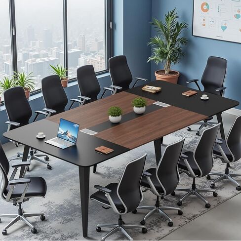 Furmax 8FT Conference Table, 94.48" Meeting Seminar Table with Cable Grommets, Boardroom Table Workstation for Meeting Room, Office Conference (Black & Walnut) in Saudi Arabia