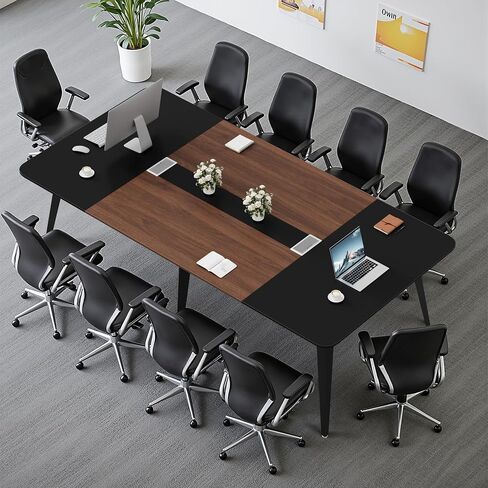 Furmax 8FT Conference Table, 94.48" Meeting Seminar Table with Cable Grommets, Boardroom Table Workstation for Meeting Room, Office Conference (Black & Walnut) in Saudi Arabia