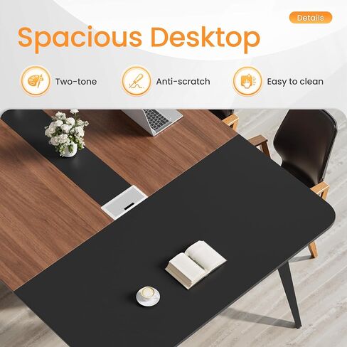 Furmax 8FT Conference Table, 94.48" Meeting Seminar Table with Cable Grommets, Boardroom Table Workstation for Meeting Room, Office Conference (Black & Walnut) in Saudi Arabia