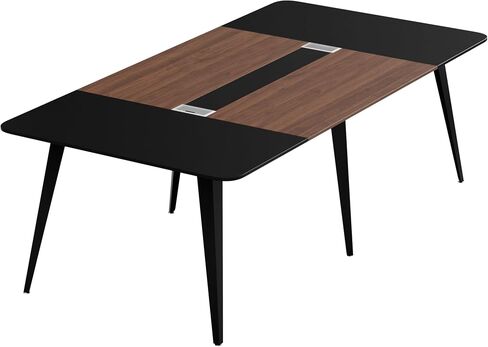 Furmax 8FT Conference Table, 94.48" Meeting Seminar Table with Cable Grommets, Boardroom Table Workstation for Meeting Room, Office Conference (Black & Walnut) in Saudi Arabia