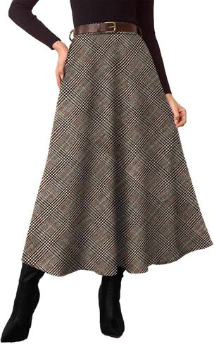 Pink Queen Plaid Skirts for Women 2025 Flared Vintage High Waist A Line Midi Tartan Skirts with Pockets in Saudi Arabia