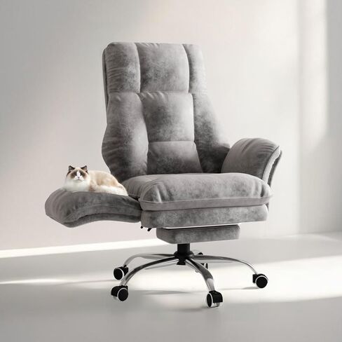Big and Tall Office Chair, Flip Armrests for Pets & Cross Legged Sitting, Executive Ergonomic Computer Gaming Chair with Foot Rest, Teddy Fleece Wide Seat Reclining Desk Chair in Kuwait