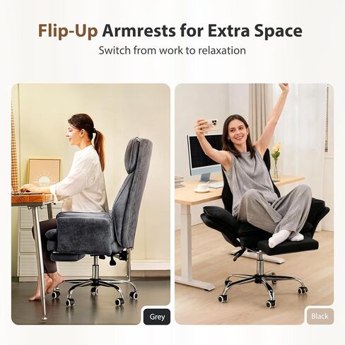 Big and Tall Office Chair, Flip Armrests for Pets & Cross Legged Sitting, Executive Ergonomic Computer Gaming Chair with Foot Rest, Teddy Fleece Wide Seat Reclining Desk Chair in Kuwait