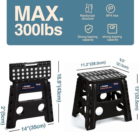 مقعد Flottian مقاس 13 بوصة قابل للطي للبالغين والأطفال يحمل ما يصل إلى 300 رطل، ومقاعد قابلة للطي غير قابلة للانزلاق مع مقبض، مقعد بلاستيكي مدمج قابل للطي للحمام وغرفة النوم والمطبخ باللون الرمادي، قطعة واحدة in Kuwait