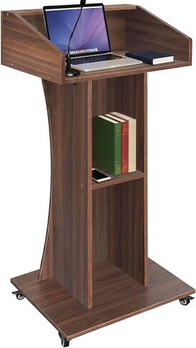 Podium Stand with Lockable Wheels,47"H Wooden Podium for Classroom, Mobile Pulpit Lectern with 3 Storage Shelves for Church, Office,Conference Room (Black) in Saudi Arabia