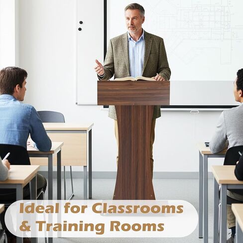 Podium Stand with Lockable Wheels,47"H Wooden Podium for Classroom, Mobile Pulpit Lectern with 3 Storage Shelves for Church, Office,Conference Room (Black) in Saudi Arabia
