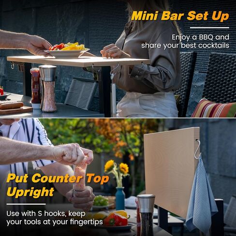 Multi-Layer Outdoor Grill Table Bar Grill Cart with Storage Cabinet, Outdoor Kitchen Island Prep Station with Foldable Side Shelf, Pizza Oven Table for Lawn & Garden in Saudi Arabia