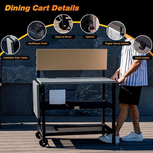 Multi-Layer Outdoor Grill Table Bar Grill Cart with Storage Cabinet, Outdoor Kitchen Island Prep Station with Foldable Side Shelf, Pizza Oven Table for Lawn & Garden in Saudi Arabia