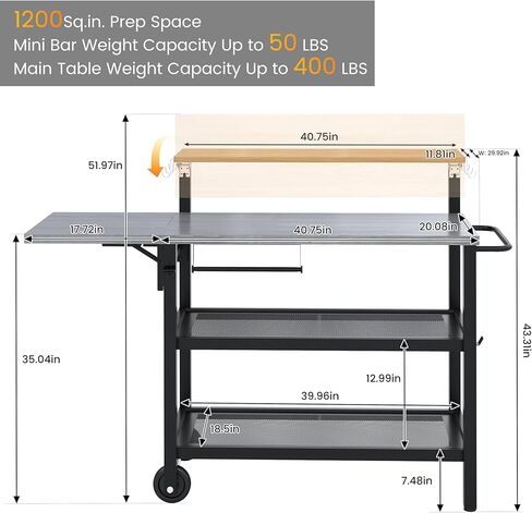 Multi-Layer Outdoor Grill Table Bar Grill Cart with Storage Cabinet, Outdoor Kitchen Island Prep Station with Foldable Side Shelf, Pizza Oven Table for Lawn & Garden in Saudi Arabia