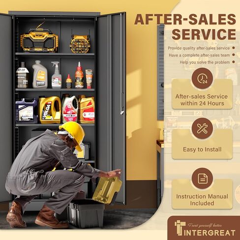 INTERGREAT Metal Storage Cabinet with Wheels, 73" H Rolling Metal Cabinets with Doors and Shelves, Black Steel Lockable Cabinet on Wheels for Garage Storage in Kuwait