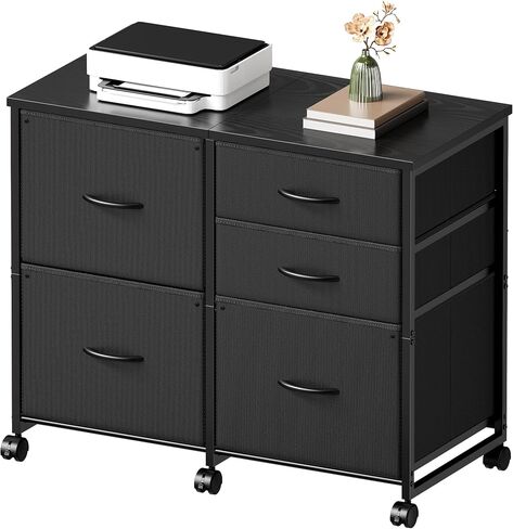 Lateral File Cabinet with 5 Drawers Rolling Filing Cabinets Under Desk Storage Printer Stand with Wheels,Mobile File Cabinet for Home Office,Rustic Brown in Kuwait