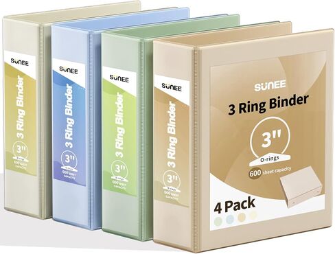 SUNEE 3 مجلدات حلقية مقاس 2 بوصة 4 عبوات، حافظة شفافة بثلاث حلقات خالية من PVC (تناسب 8.5 × 11 بوصة) للمدرسة أو اللوازم المكتبية، ألوان باستيل متنوعة in Saudi Arabia