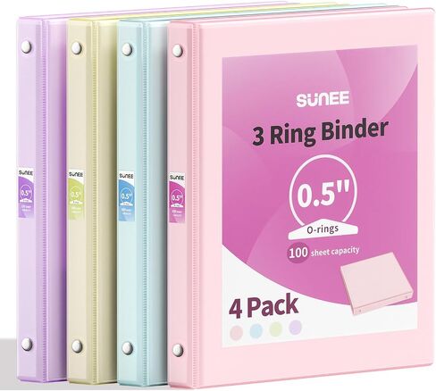SUNEE 3 مجلدات حلقية مقاس 2 بوصة 4 عبوات، حافظة شفافة بثلاث حلقات خالية من PVC (تناسب 8.5 × 11 بوصة) للمدرسة أو اللوازم المكتبية، ألوان باستيل متنوعة in Saudi Arabia