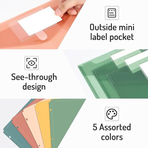 جيب Forvencer Binder، 10 عبوات من المجلدات البلاستيكية ثقيلة الوزن للغاية مع إغلاق محكم، تحميل جانبي لمجلدات Binder، 3 جيب للحلقات، فواصل بيندر مع جيوب، حجم الحروف، سلسلة باستيل in Kuwait