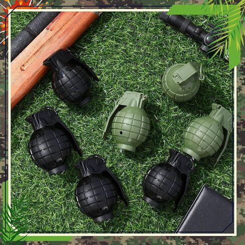 20 قطعة من القنابل اليدوية البلاستيكية مع مؤثرات صوتية واقعية وضوء وامض لعبة قنابل يدوية وهمية ألعاب عسكرية للأطفال التظاهر بدور الجيش، أسود in Kuwait