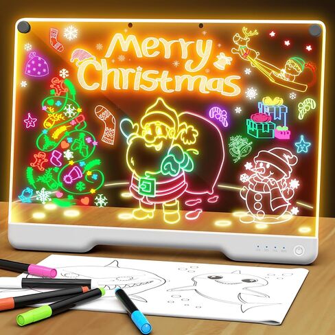 لوحة ملاحظات LED محمولة بألوان، قابلة لإعادة الشحن مقاس 16 بوصة و7 تأثيرات ضوئية Doodle Glow Memo رسالة مسح جاف للرسم لوحة Lumi مع حامل للهدايا/الفصول الدراسية/المكتب/الأطفال، 5 علامات وكتاب رسم in Kuwait