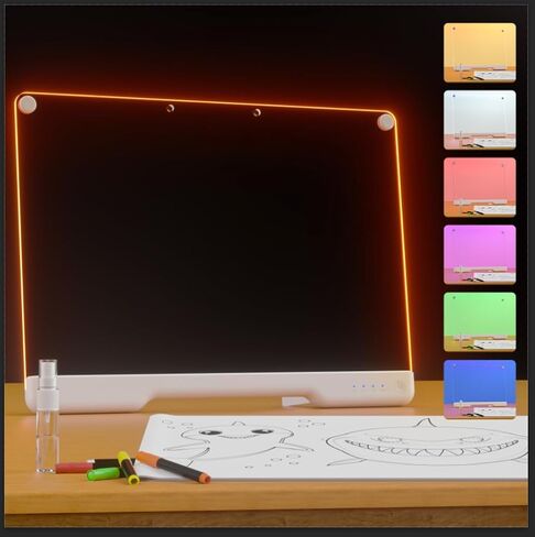لوحة ملاحظات LED محمولة بألوان، قابلة لإعادة الشحن مقاس 16 بوصة و7 تأثيرات ضوئية Doodle Glow Memo رسالة مسح جاف للرسم لوحة Lumi مع حامل للهدايا/الفصول الدراسية/المكتب/الأطفال، 5 علامات وكتاب رسم in Kuwait