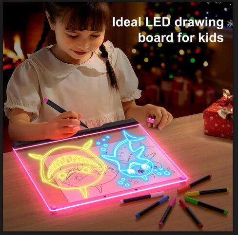 لوحة ملاحظات LED محمولة بألوان، قابلة لإعادة الشحن مقاس 16 بوصة و7 تأثيرات ضوئية Doodle Glow Memo رسالة مسح جاف للرسم لوحة Lumi مع حامل للهدايا/الفصول الدراسية/المكتب/الأطفال، 5 علامات وكتاب رسم in Kuwait
