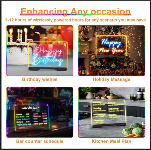 لوحة ملاحظات LED محمولة بألوان، قابلة لإعادة الشحن مقاس 16 بوصة و7 تأثيرات ضوئية Doodle Glow Memo رسالة مسح جاف للرسم لوحة Lumi مع حامل للهدايا/الفصول الدراسية/المكتب/الأطفال، 5 علامات وكتاب رسم in Kuwait