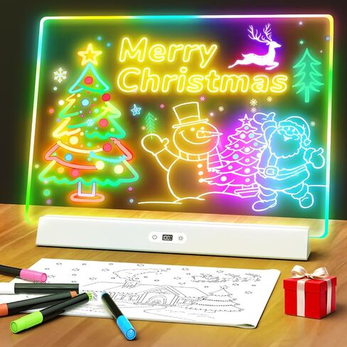 LED Note Board with Colors, Rechargeable 17-Inch Doodle Glow 9-Mode Light Up Desk Sign Letter Message Memo Drawing Dry Erase Board for Classroom/Home Decor/Office/Gifts, 5 Markers in Kuwait