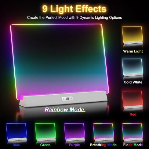 LED Note Board with Colors, Rechargeable 17-Inch Doodle Glow 9-Mode Light Up Desk Sign Letter Message Memo Drawing Dry Erase Board for Classroom/Home Decor/Office/Gifts, 5 Markers in Kuwait